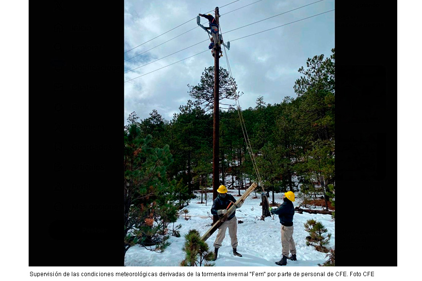 CFE levanta alerta por tormenta invernal