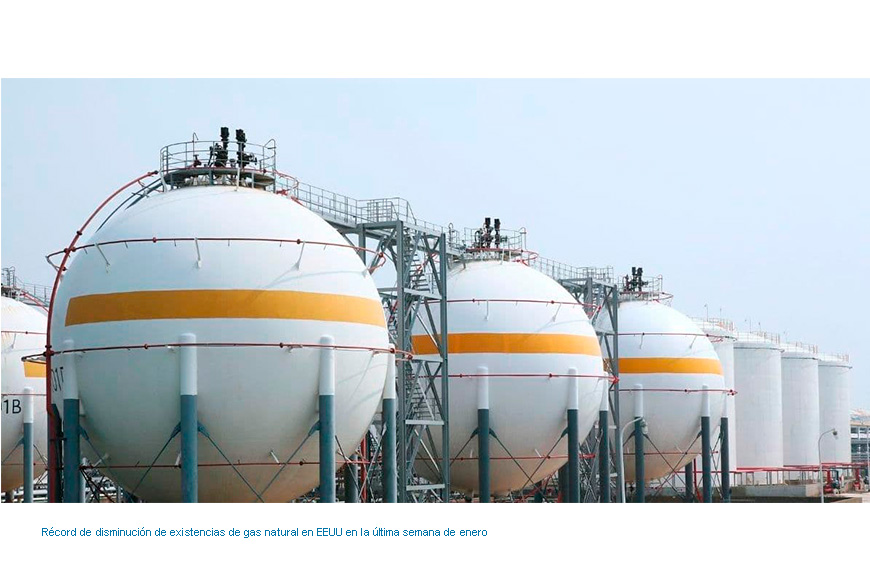 Récord de disminución de existencias de gas natural en EEUU en la última semana de enero