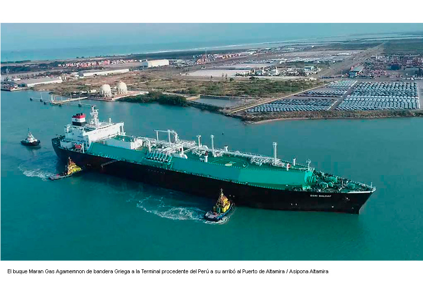 Enorme cargamento de gas natural llega de Perú al Puerto de Altamira: es para abastecer al noreste de México