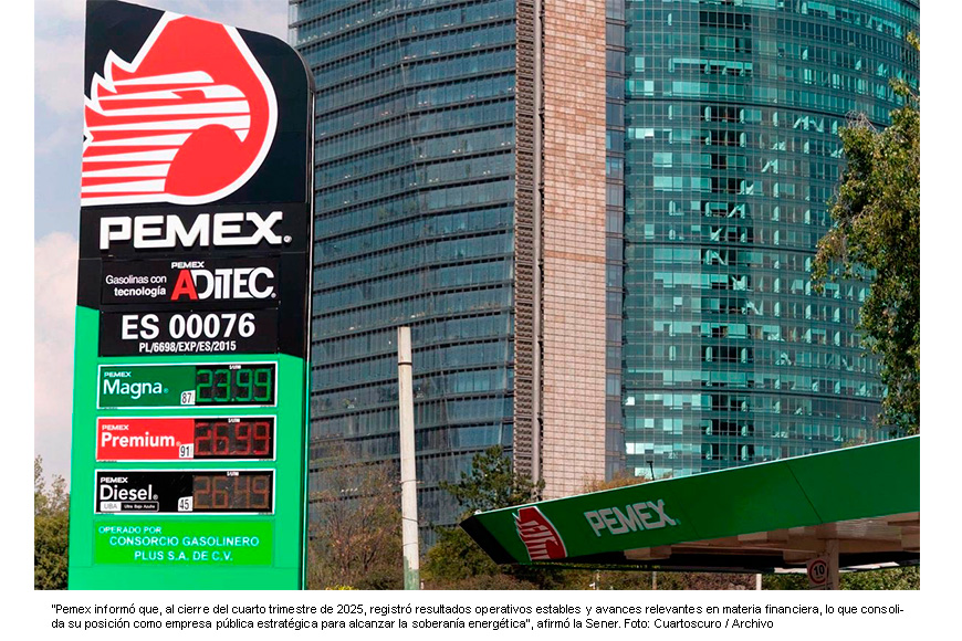 Sener: Pemex consolida su recuperación; es pilar de la soberanía energética